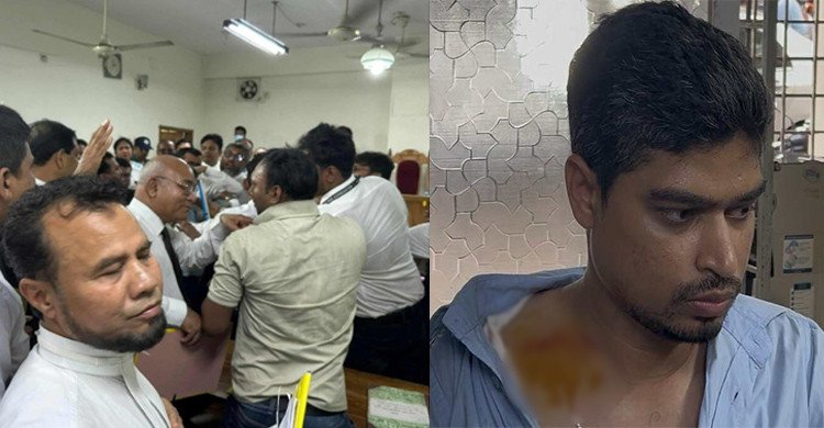 আদালত কক্ষে বিচারকের সামনেই সাংবাদিককে মারধর